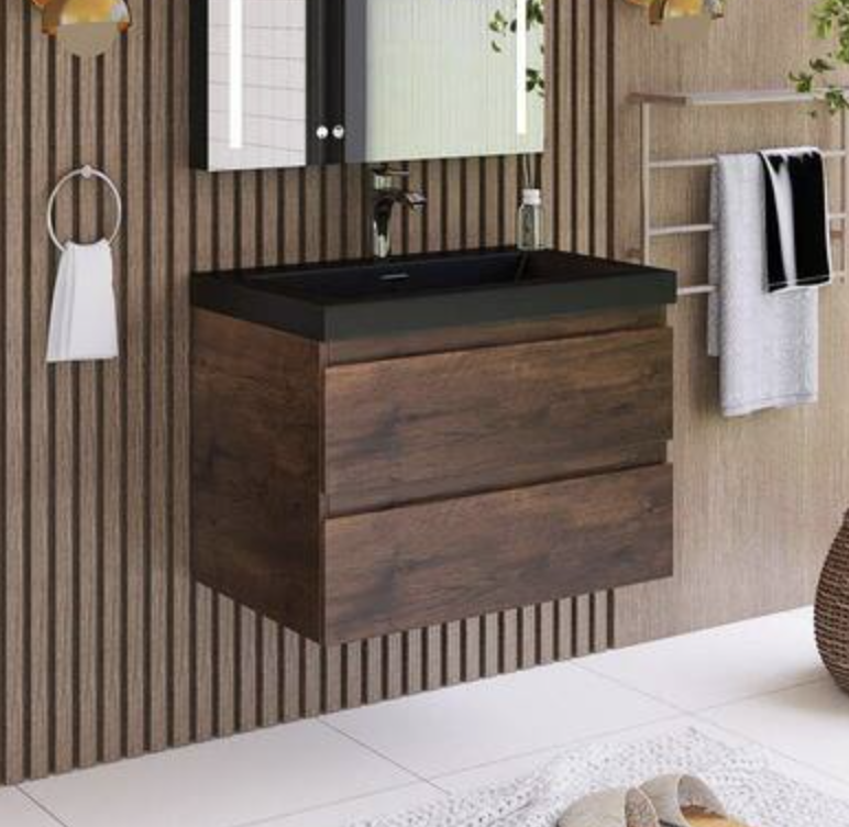 Wall Mounted Bath Vanity in Rose Wood